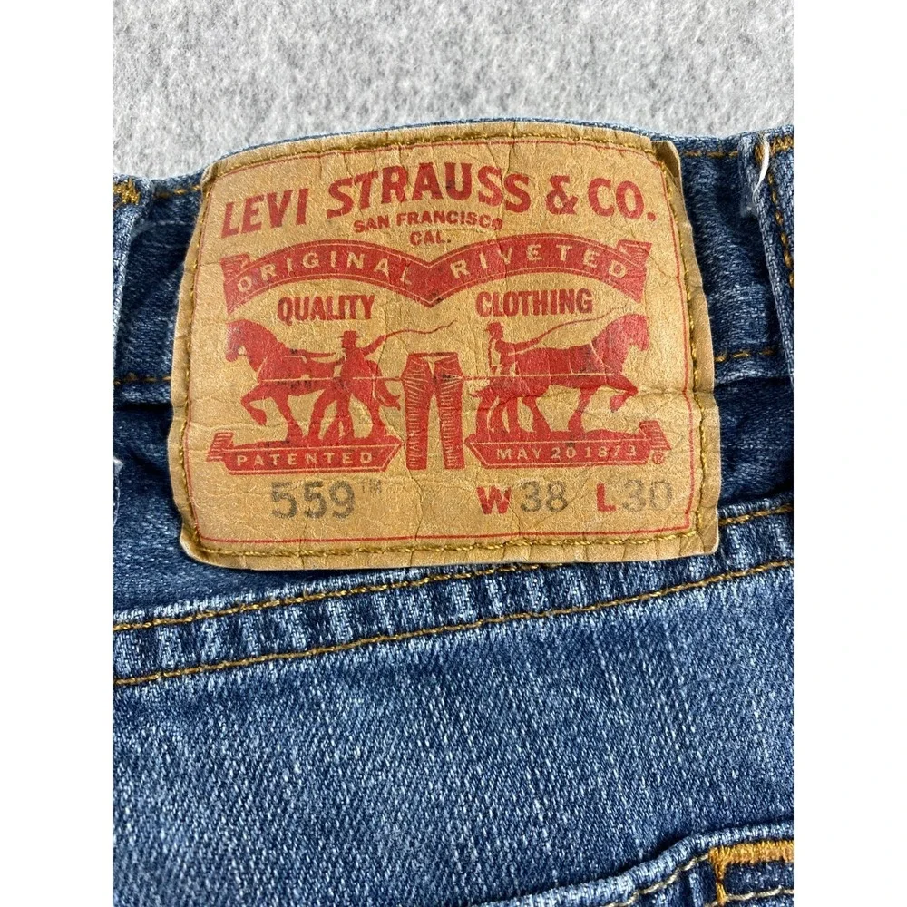 Levis 559 Jeans Men 38x30 Blue Med‎ Wash Relaxed Straight Whiskering City Preppy